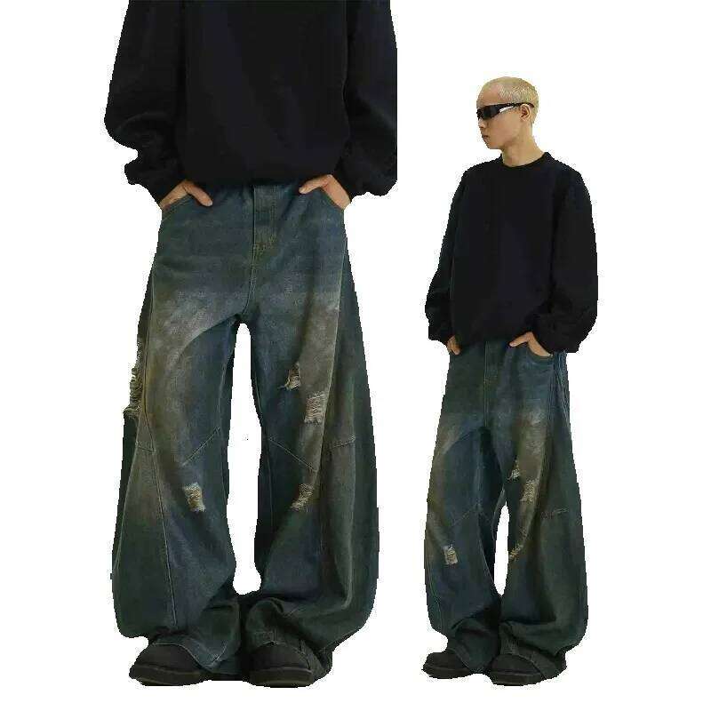 Men's Jeans Y2K Baggy Unisex Trendy Casual Wide-Leg Denim Pants High Street Quality American Style Streetwear Oversize Trousers Men's Clothi