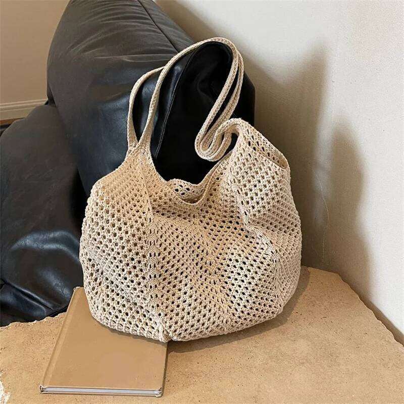 Women Crochet Tote Candy Fashion Knitted Large Capacity Woven Shoulder Bags Solid Color Simple Shopping Bag for Summer Beach XJ260310