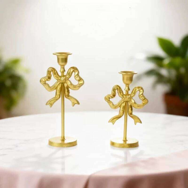 French Wrought Iron Candle Holders Wedding Bow Candlestick Desktop Ornaments Photo Rops Home Decoration H260310