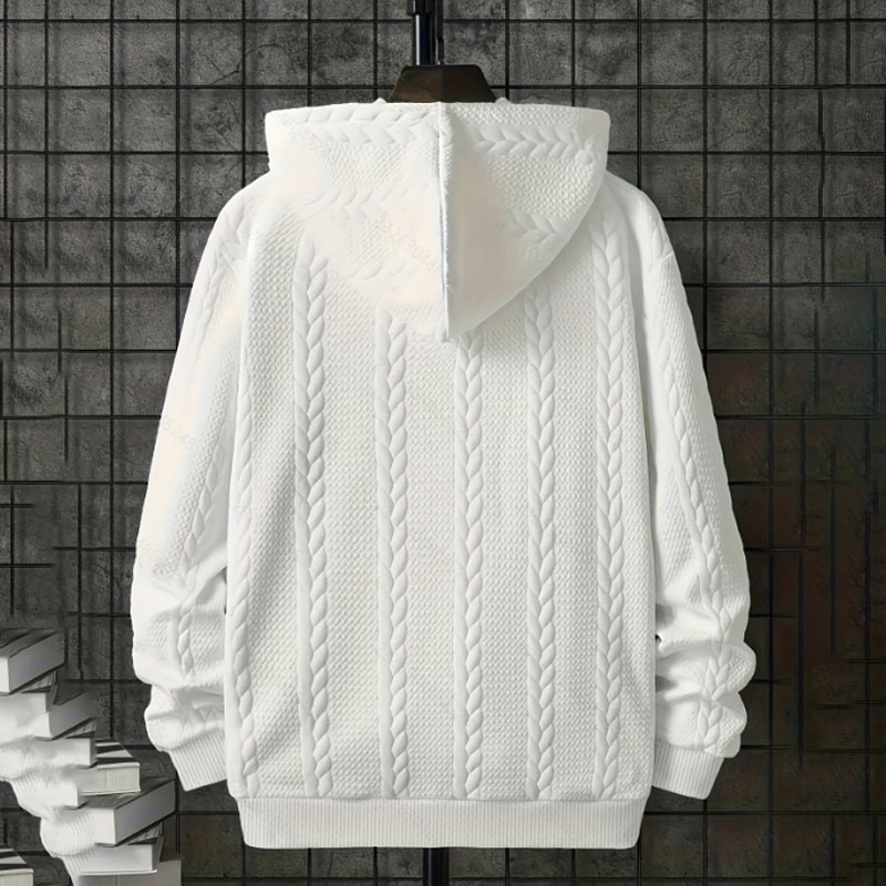 Men's Fashion Jacquard Zip Up Hoodie, Stand Collar Comfortable Outerwear - view 4