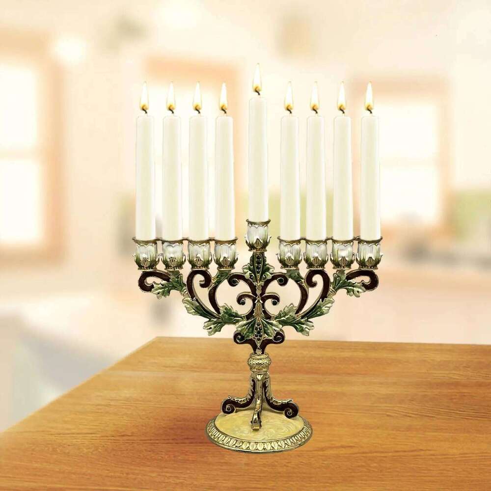 Hanukkah Menorah Stands Taper 9 Branches Candle Holder for Mantel Anniversary Living Room Fireplace Decor H260310