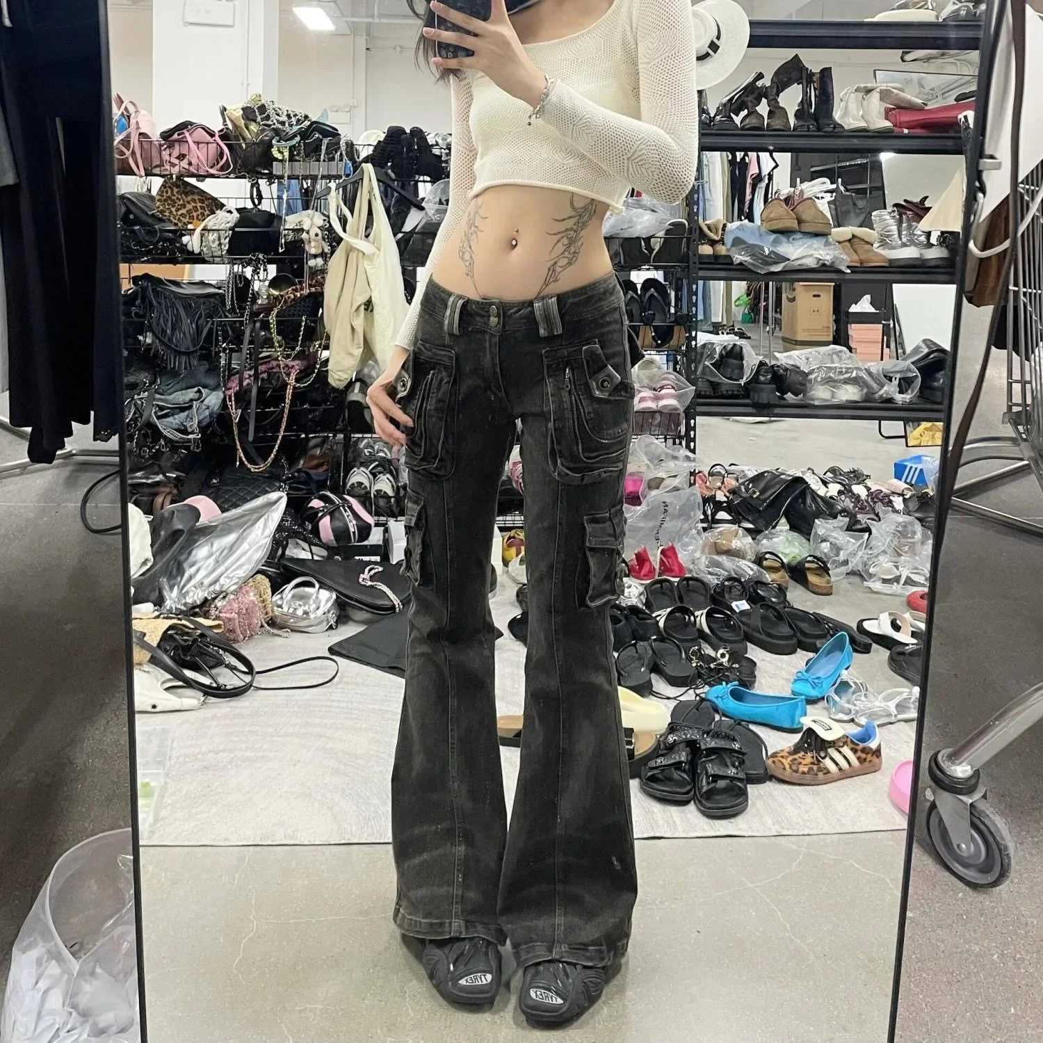 American Retro Y2K Jeans Baggy Women Streetwear Aesthetic Denim Trousers Harajuku Vintage 2000s Trashy Cargo Pants Pantalones M260310