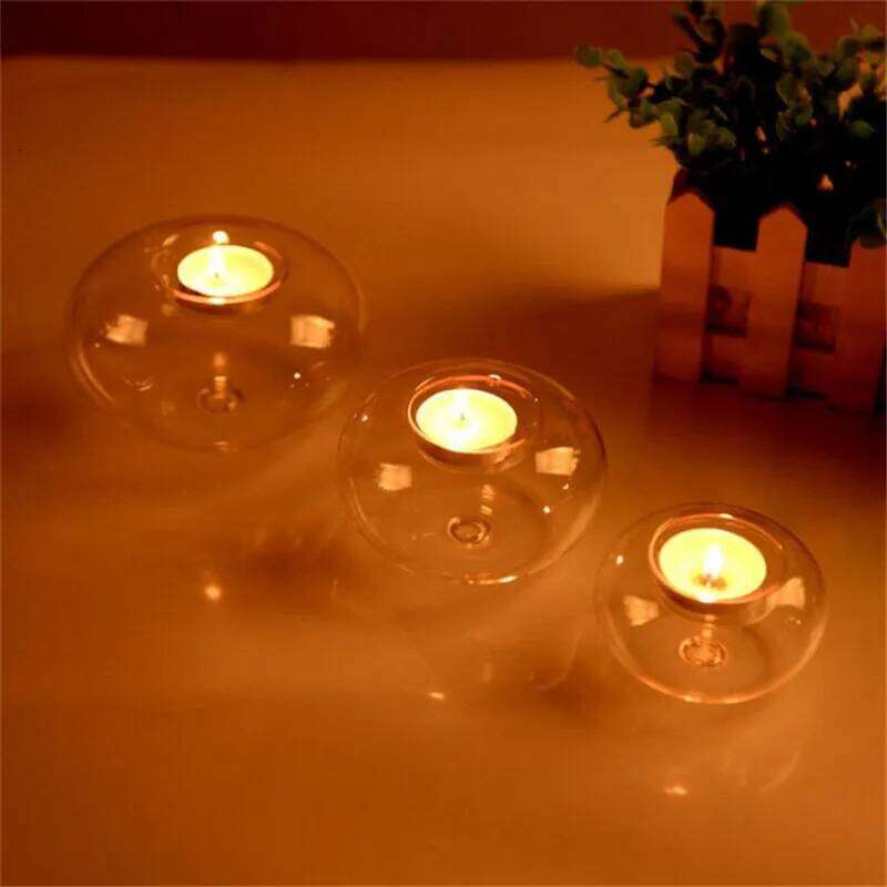 Crystal Glass Candles Hanging Tea Holders Candlestick Wedding Party Dining Home Decor Transparent Candle Stick Romantic Ornament H260310