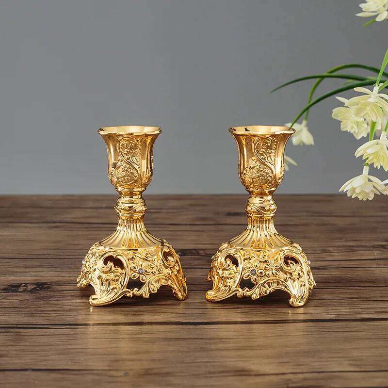 2Pcs Gold Silver Holder Europe Wedding Candle Stand God Candlesticks Metal Antiques Table Home Decoration H260310