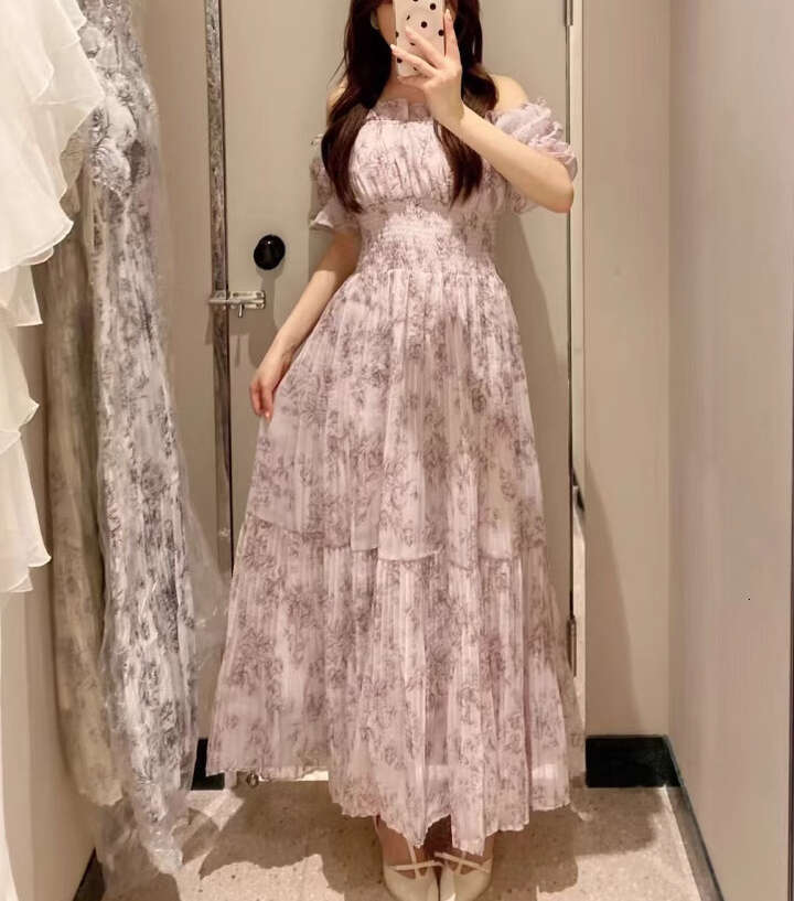 2026 Spring/Summer New Designer Fashion Single Shoulder Off Shoulder Ruffle Printed Women's Hundred Fold Skirt