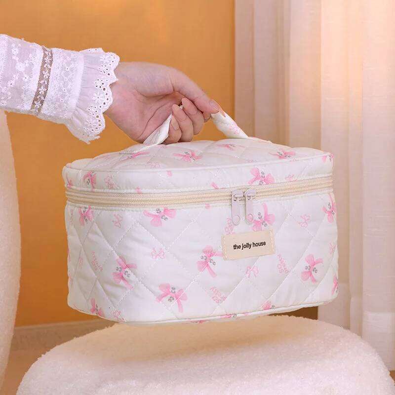 Women's cotton makeup cute bow Cosmetic Bag girl's large-capacity skin care product storage portable travel toiletry bag XJ260310