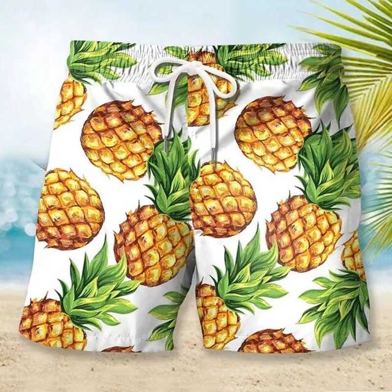 Mens Shorts Summer Shorts Casual Short Pocket Drawstring Elastic Waist Fruit Pineapple Breathable Soft Short Fashion Streetwear N260310