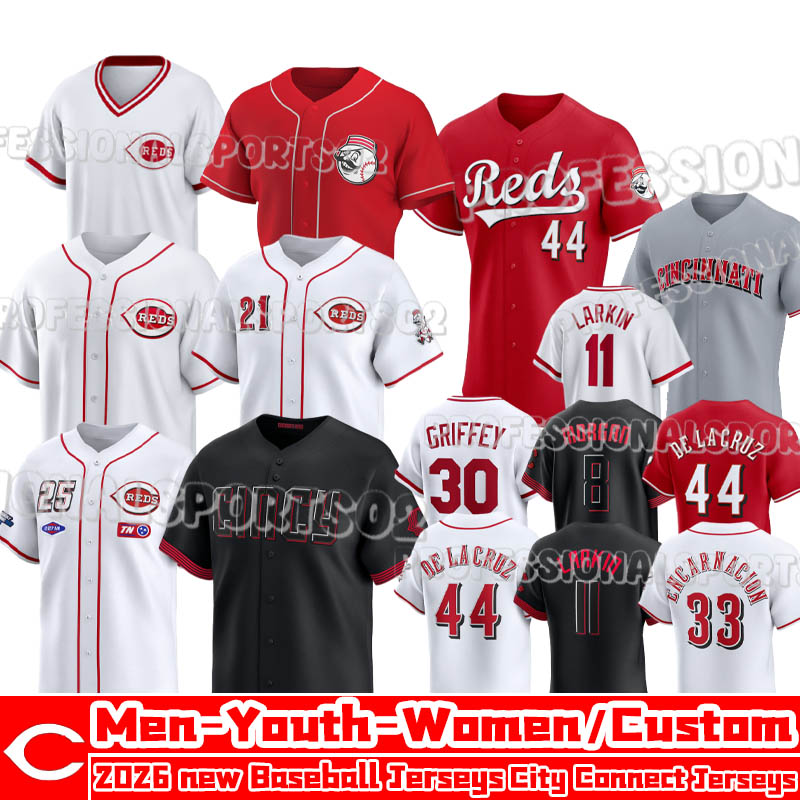 new City Connect Cincinnatis Reds Jersey #44 De La Cruz #29 Friedl #7 Steer #21 Greene Reds Jersey #37 Stephenson #9 McLain #40 Lodolo Jersey