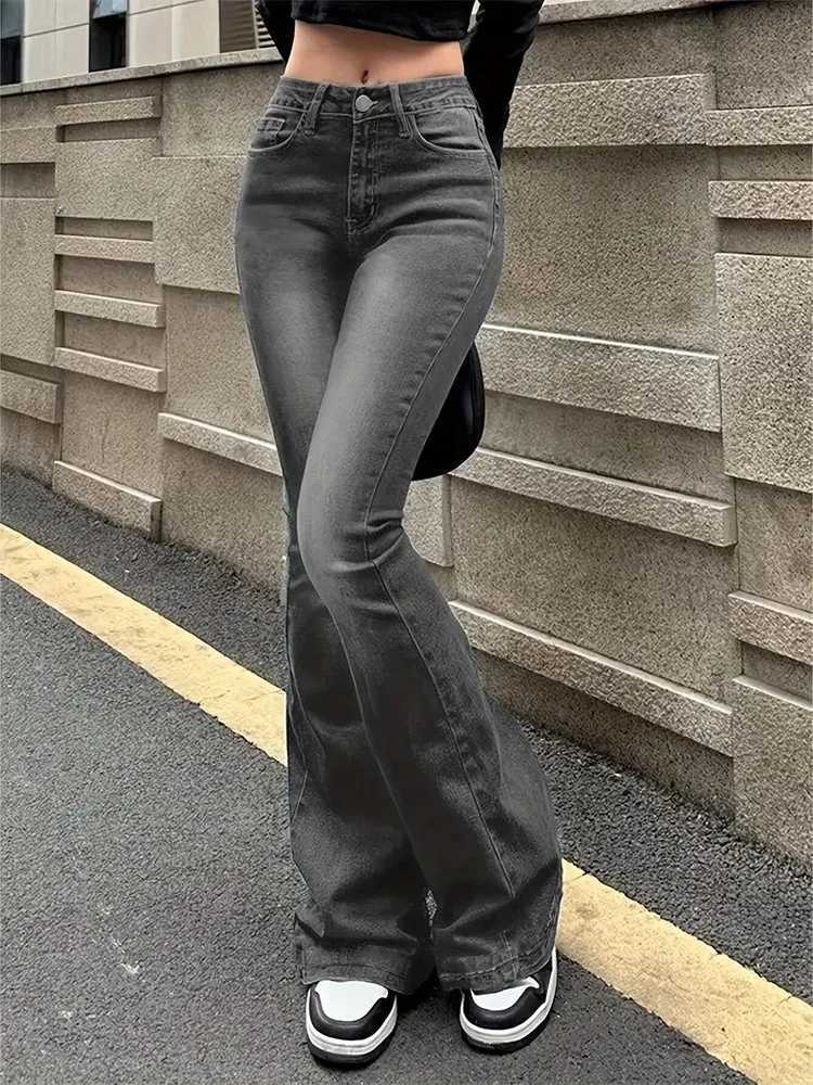 Women Stretch Thin Flared Jeans Lady Fashion High Waist Gray Denim Pants s Classic Fashion Straight Leg Trousers M260317