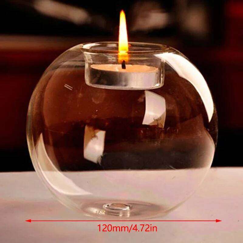 Clear Glass Tea Spot Candle Holder, Hollow Round Light, Living Room Wedding Home Decoration, 1PC H260310
