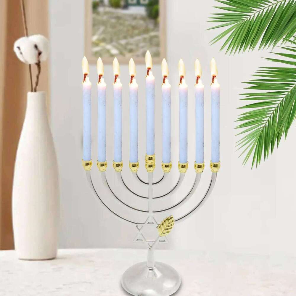 Metal Candleholder Geometric Decorative 9 Branch Menorah Candlestick for Standard Hanukkah Candles Hotel Home H260310