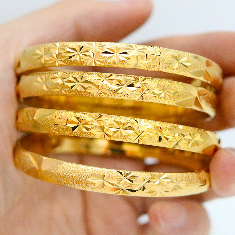 Wholesale Dubai Gold Bangles For Women Men18k Gold Color Wide 6MM Bracelets African/European/Ethiopia Jewelry Bangles 260107