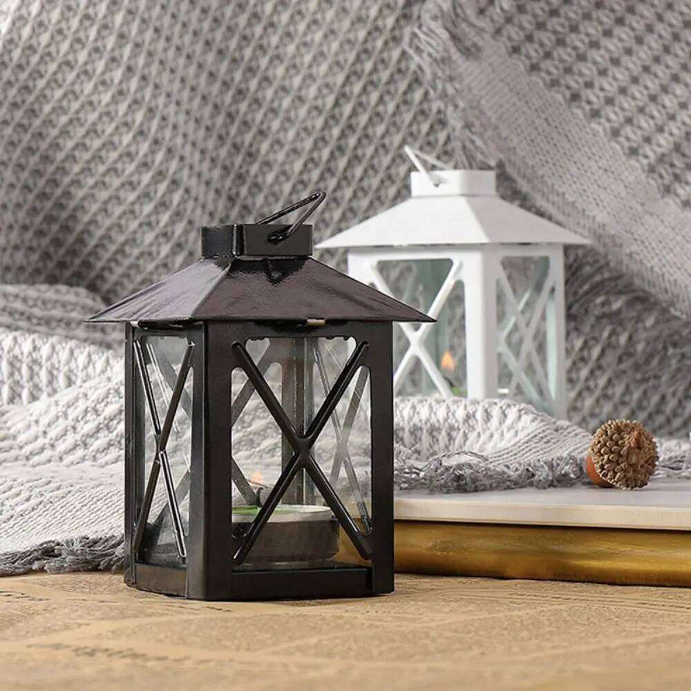Simple Black European Holder Exquisite Stable Iron Wind Lamp Handmade Outdoor Candle Lantern Living Room H260310