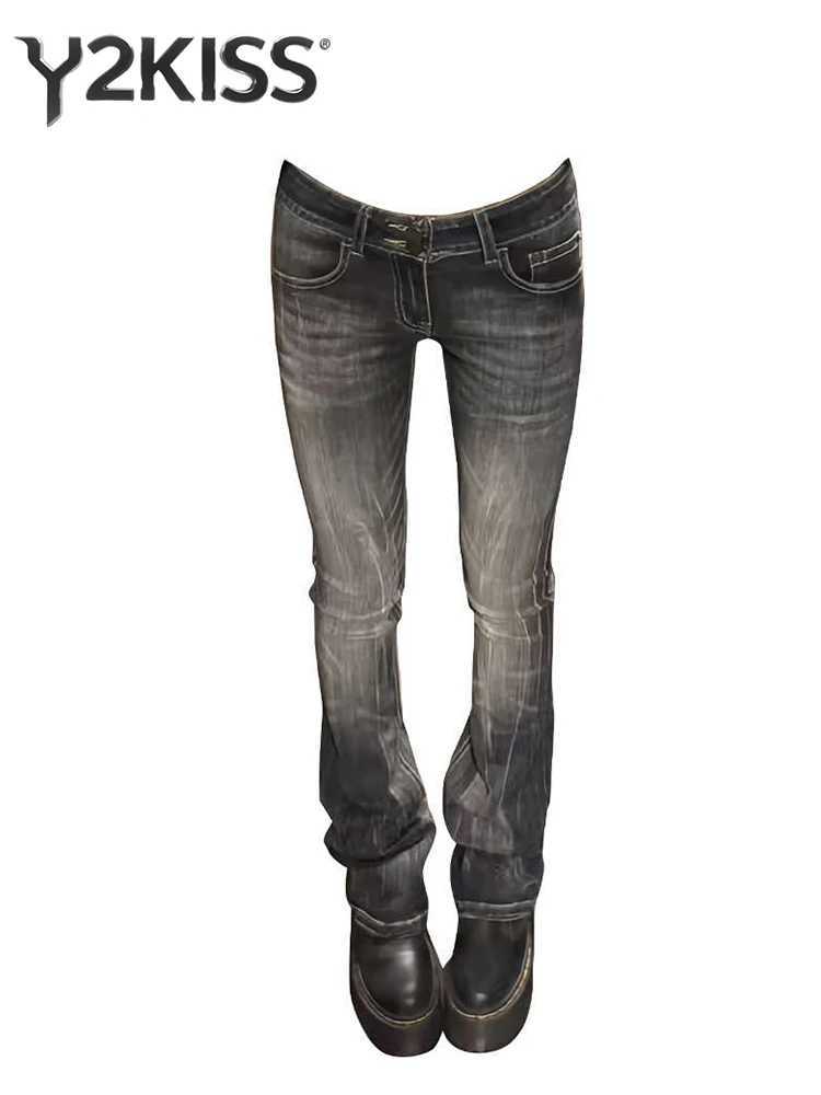 Womens Low Rise Jeans Flared Denim Pants Black American Retro Bootcut Jeans Korean Skinny Y2k Japanese Bell Bottom Jeans Y2k M260310