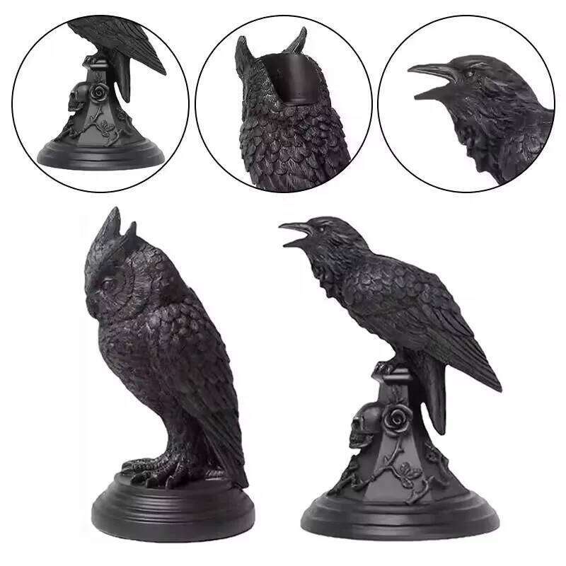 Gothic Style Owl Raven Craft Tabletop Ornament Halloween Holder Candle Holders Decor for Table H260310