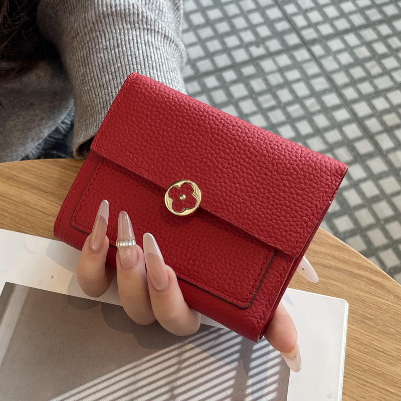 Free shipping 2026 Hot leather short wallet with multi slot buckle and fashionable trend designer card bag for woman