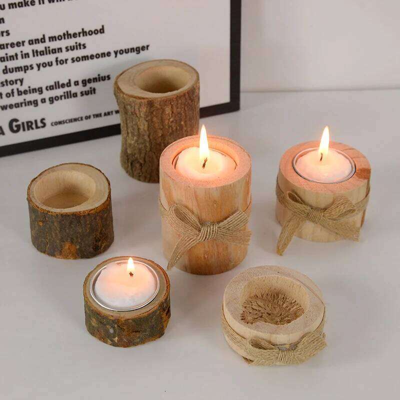 1Pcs Creative Wooden Candlestick Succulent Plants Pot Tray Candle Holder Table Desktop Decor Rustic Home Wedding Birthday Decors H260310