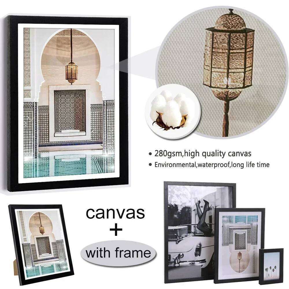 A4 6 7 8inch With Canvas Painting Black And White Beach Mushroom Boat Bird Flowers Wall Art Combination Photo Frame H260310 - view 5
