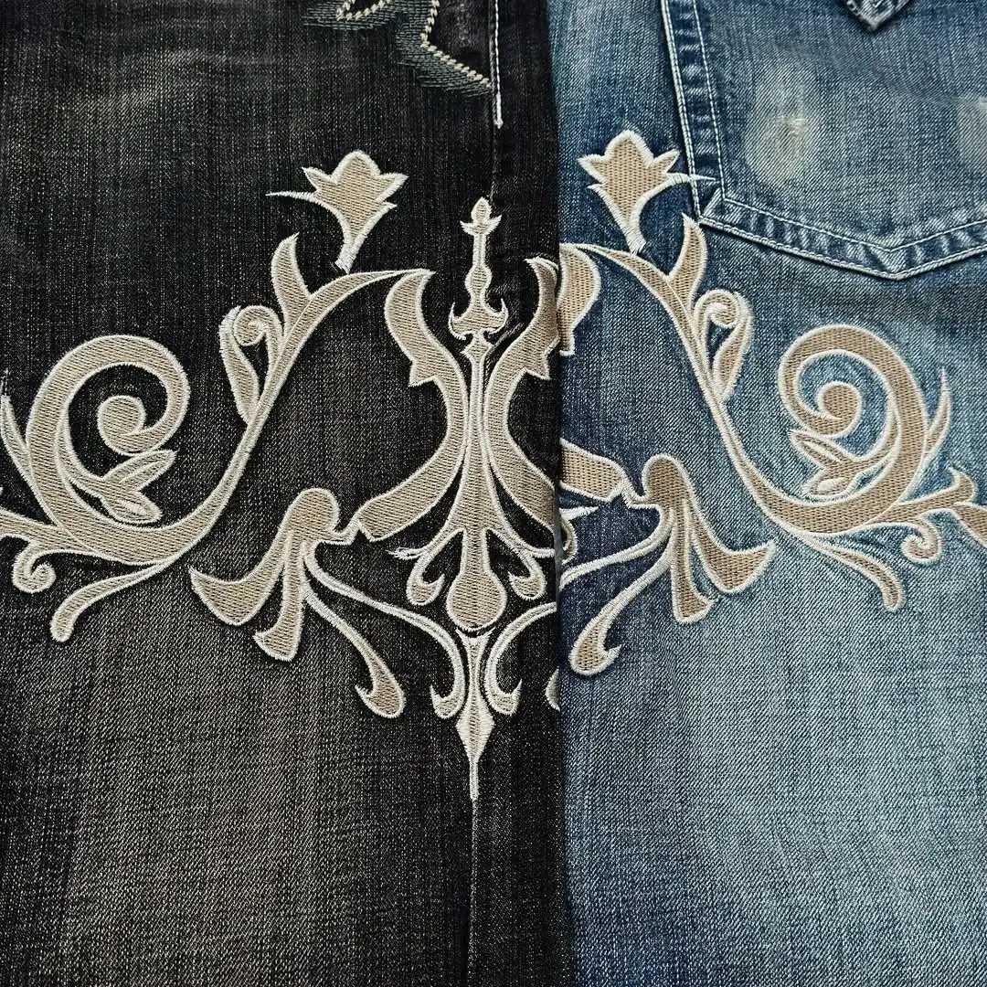 Y2K new American retro embroidery pattern women horn -shaped jeans street fashion Gothic slim mop pants women jeans M260310