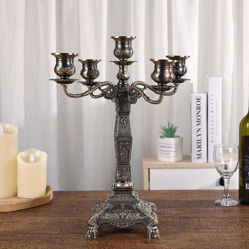 Antique Bronze Metal 5-Arm Stand, Wedding Candelabra, Table Centrepieces, Event Decoration H260310