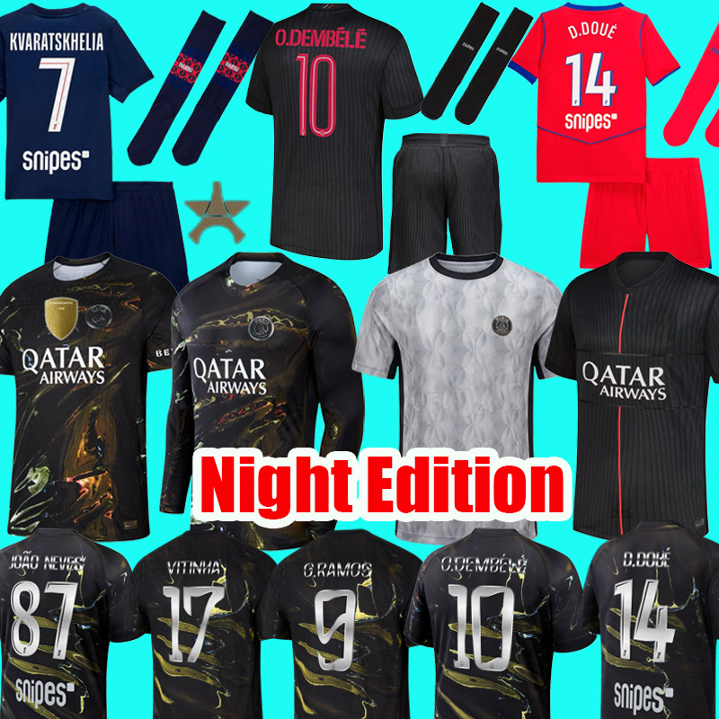psges jersey 25 26 maillot de foot O. DEMBELE hakimi G. RAMOS football shirt men soccer jersey kids set pink fourth kit Pre Match Night Edition 5th tracksuits jacket