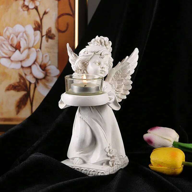 European Handmade Resin Candlestick - Distressed Angel Wing Design, Versatile Decor for Multiple Spaces H260310