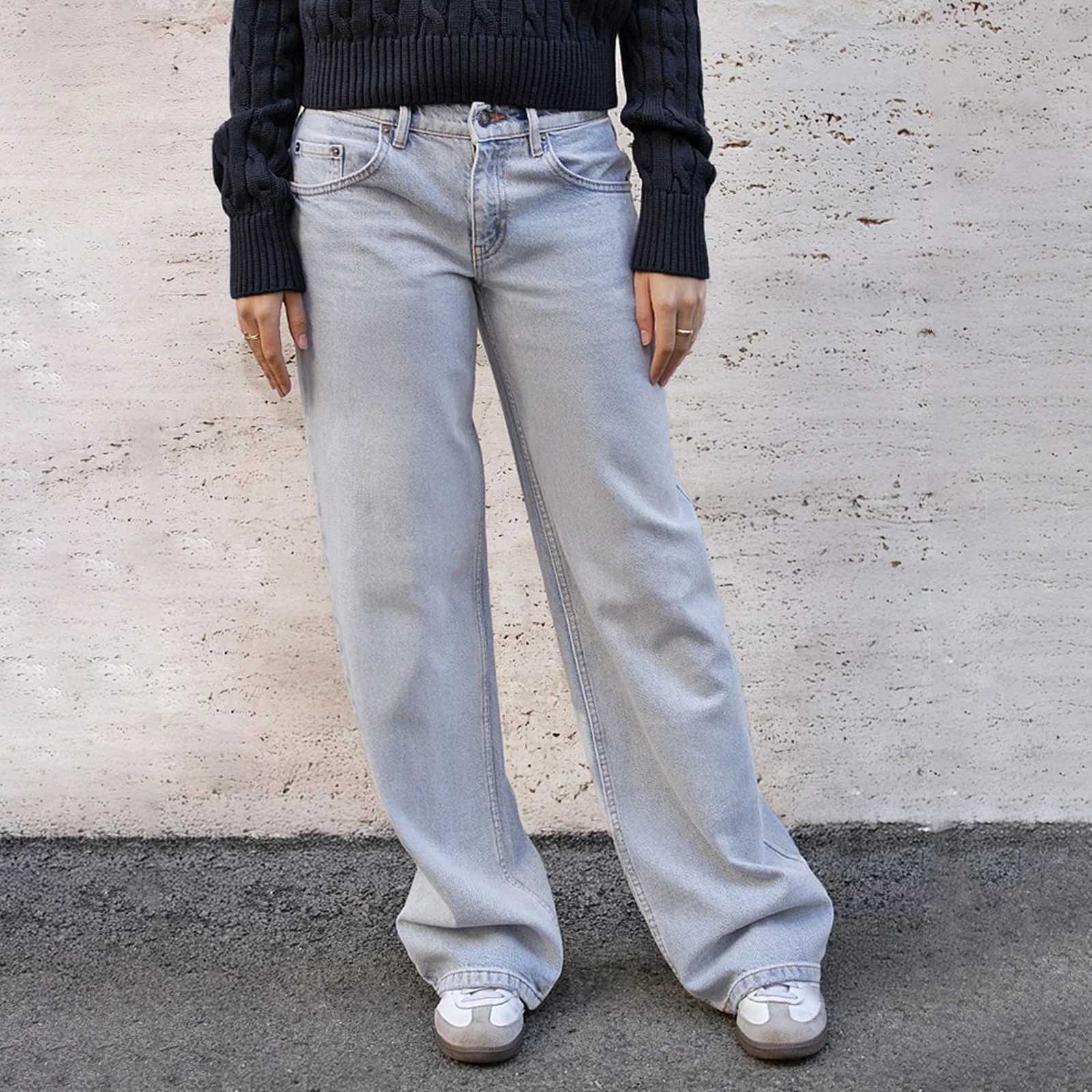 Womens Spring Fall Baggy Jeans Pants High Waist Loose Straight Leg Denim Pants with Star Pockets Y2K Vintage StreetwearT260310