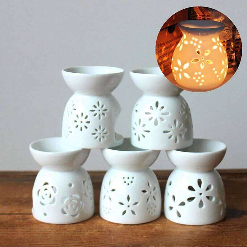 Ceramic Aroma Handmade Hollow Flower Pattern Essential Oil Burner Candle Lamp Many Style HomeOffice Crafts Decor H260310