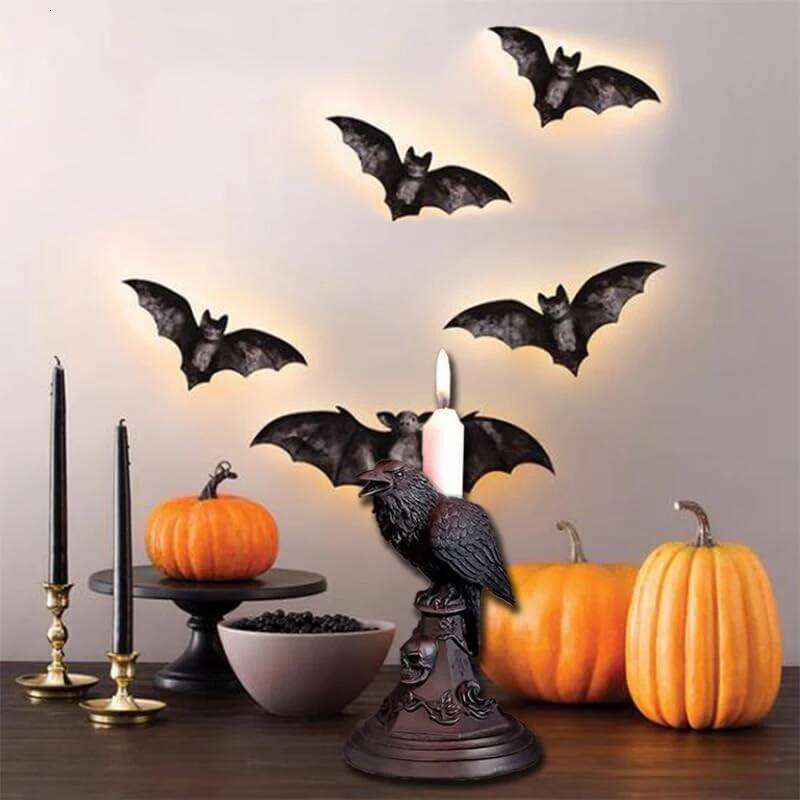 Gothic Crow Candle Holder Retro Black Owl Candlestick Resin Sculpture Craft Halloween Statue Fun Atmosphere Home Decoration H260310