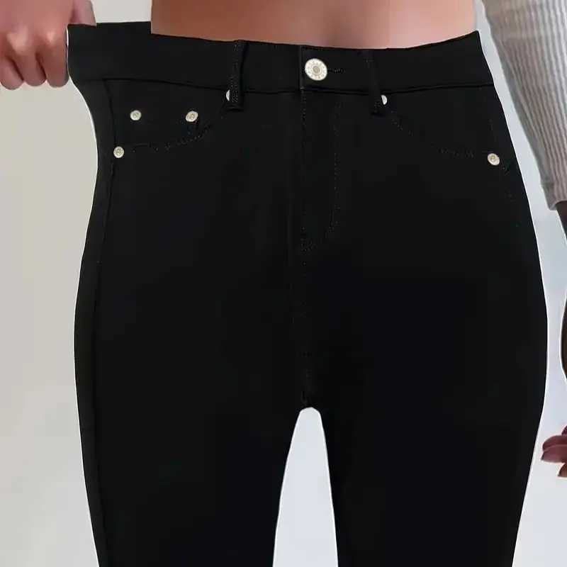 Women Jeans Plus Size High WaistedBlack Slim Fit with Button Detail Jeans Stylish Womens Bottoms Trending Now M260310