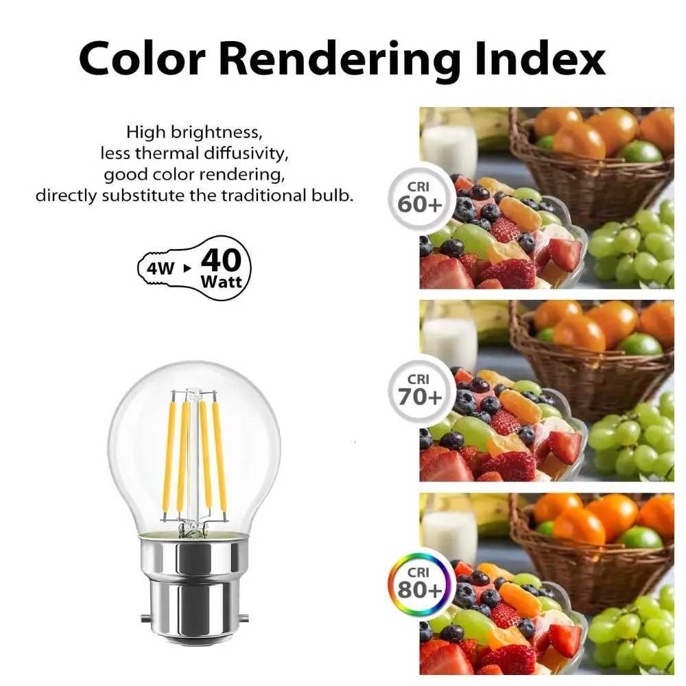 Melery B22 Filament LED Light Bulb 4W Incandescent Bayonet Lamp G45 2700K Warm Cold Day White Replacement 40W Rustic Clear 3PACK H260310