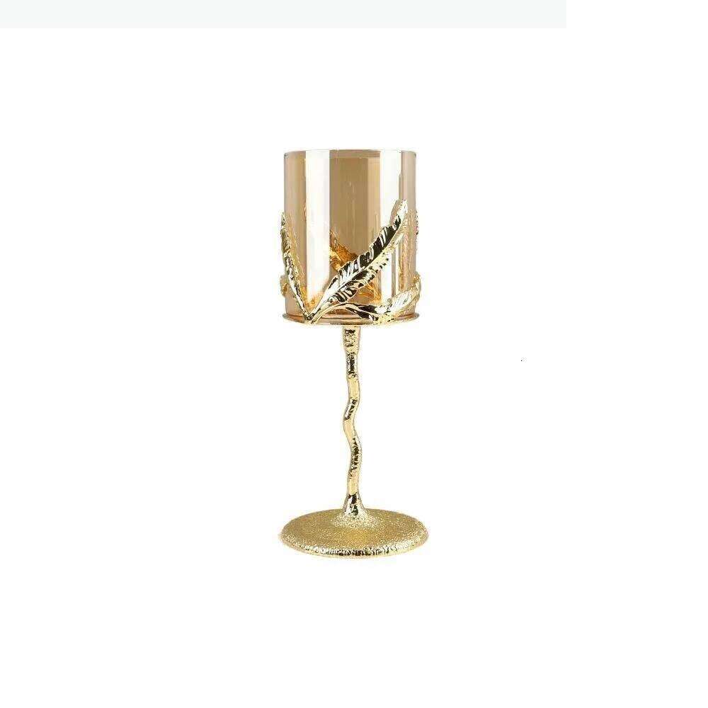 Metal Candelabrum Candlestick Glass Leaf Candle Candelabros Wedding Decoration H260310