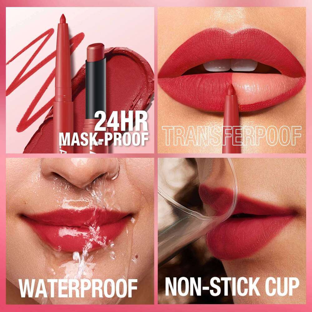 Integrated waterproof lipliner+lipstick lipstick set,no smudge,no fade,no cup,durable,easy to create a perfect makeup! Z260310