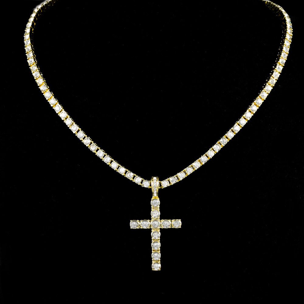 2026 New Designer Luxury Brand Hot Selling Hip Hop Cross Necklace Pendant With Full Diamond 4mm Tennis Chain Fashion Men's Personalized Jewelry