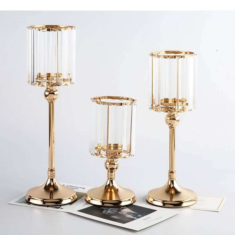 Glass Candle Holder Metal Stand Storage Ornament Candlestick Household Desktop Simple Crafts Candelabra Decoration H260310