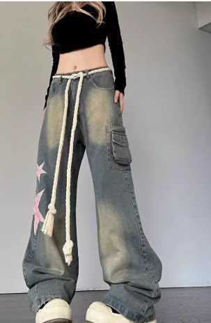 Women Baggy Star Jeans Vintage Harajuku Oversize High Waist Denim Trouser Emo 2000s Y2k 90s Aesthetic Wide Pants Trashy Clothes M260310