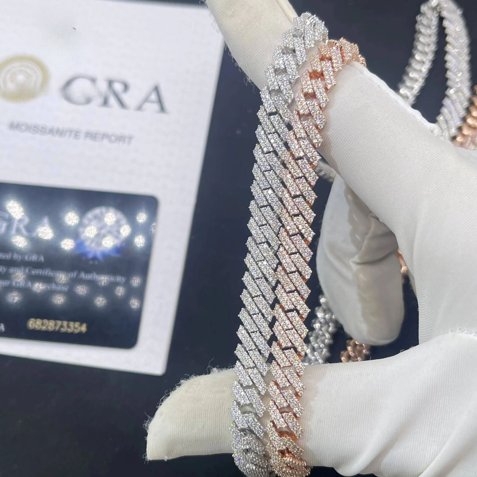 Hip Hop Men Rose Gold Miami Necklace in 925 Silver Iced Out Moissanite Chain Rock Jewelry