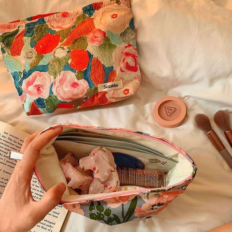 Women's Cosmetic bag Instagram Monet Garden Painting Style Makeup Travel Organizer Bag Neceser Make Up Bags XJ260310