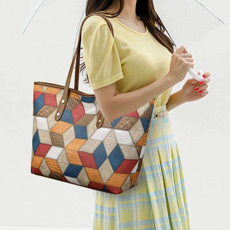 2024 New Women's Large Capacity Commuter Handbag Casual PU Leather Patchwork Tote Fashionable Underarm Single Shoulder Bag XJ260310