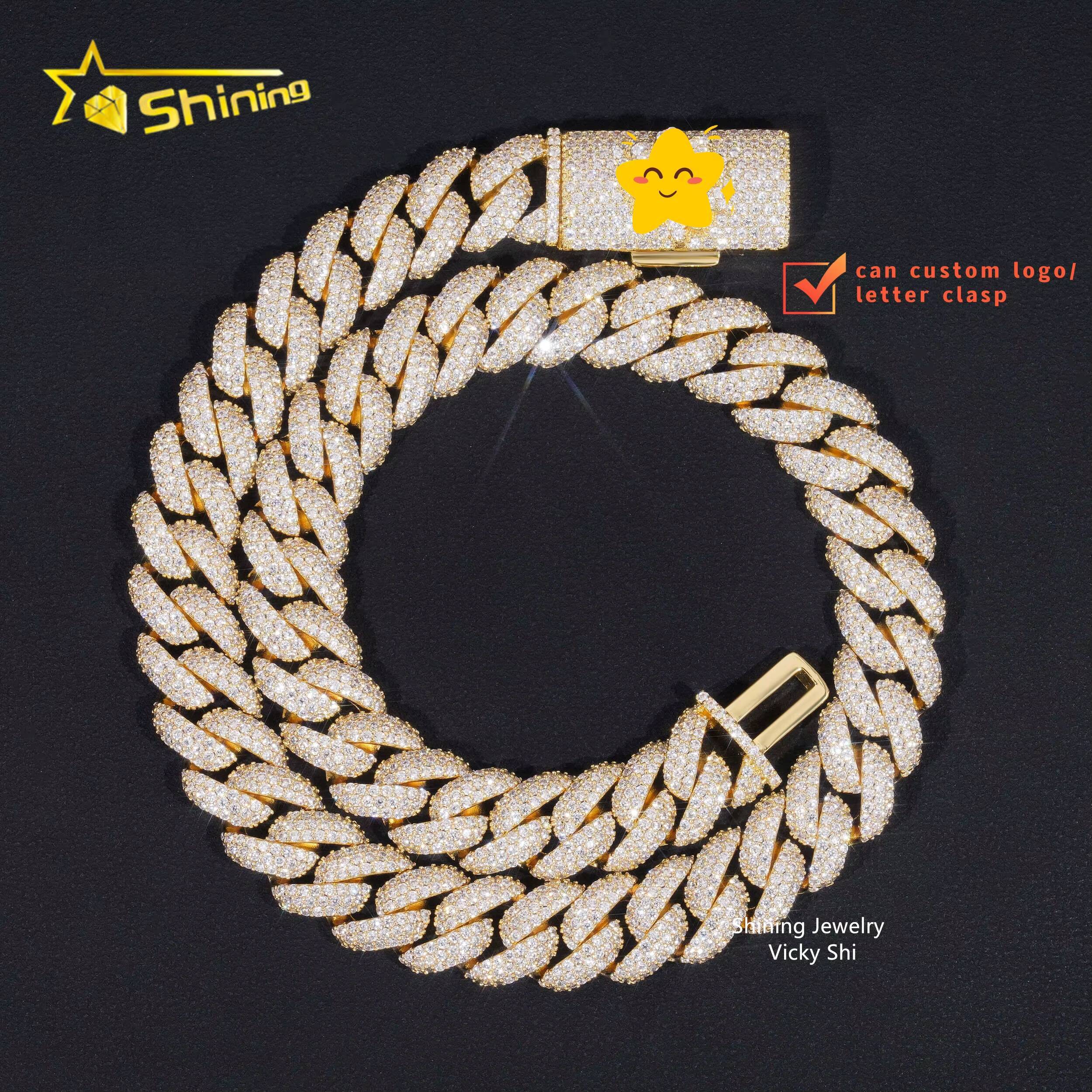Gold Plated Pass Diamond Tester 13MM 925 Silver Iced Out Moissanite Cuban Link Chain Men Hip Hop Chain Necklace