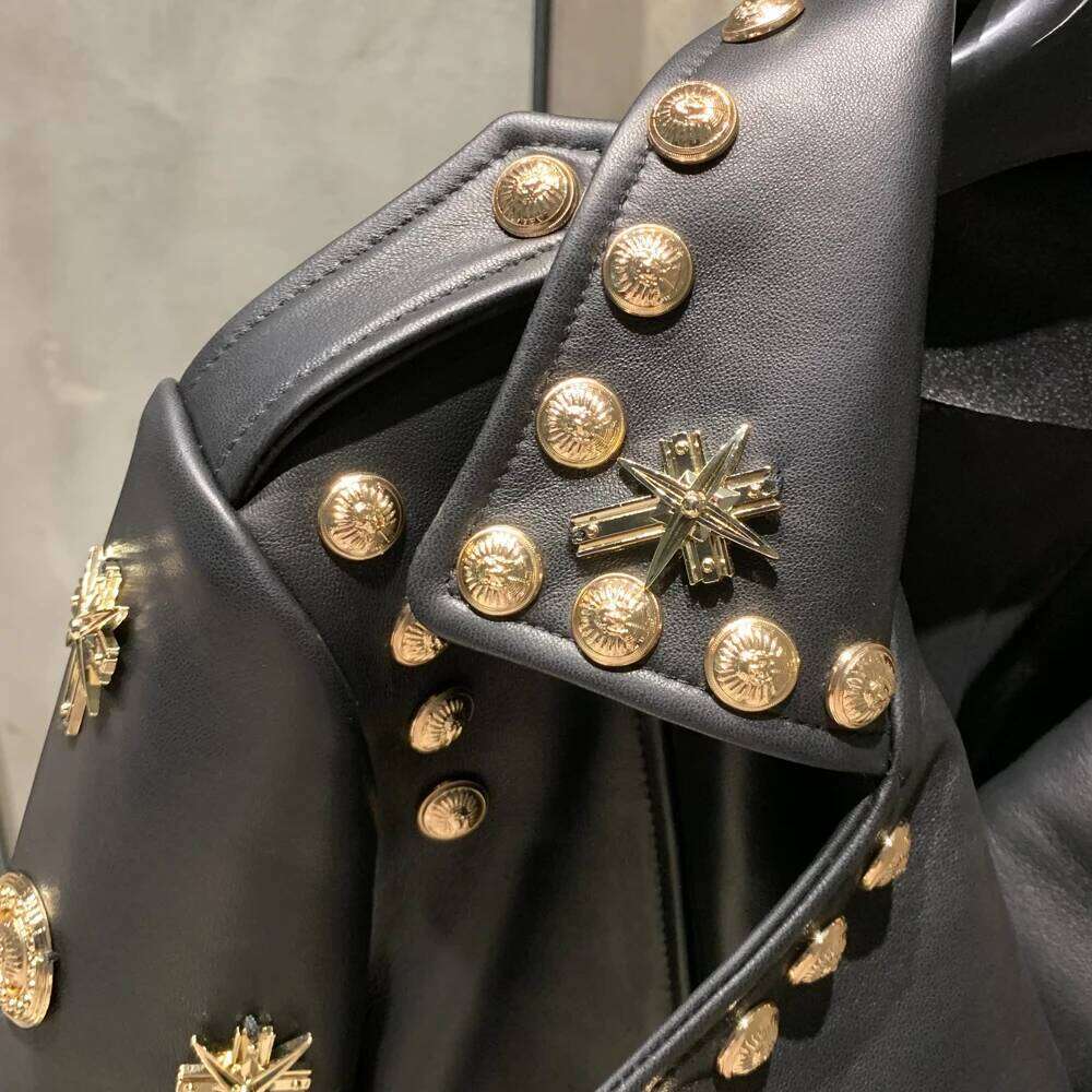 Vintage Gothic Star Rivet Studded Black Leather Jacket Edgy Punk Rock Streetwear Outerwear For Alternative Fashion Enthusiasts MAKOUFEI