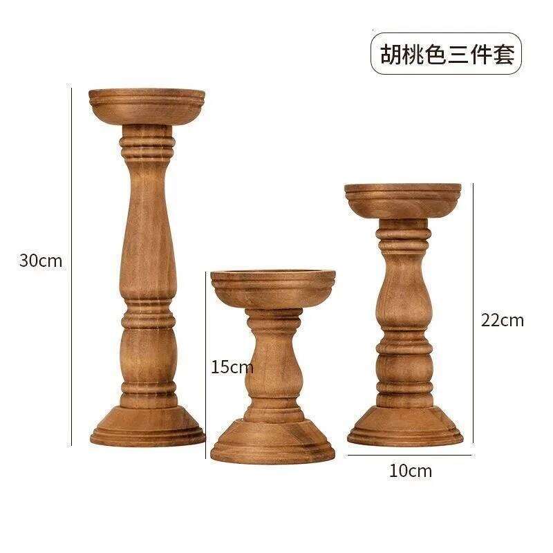 3PC Set New Style Retro Wooden Container Desktop Decoration Home Decor Wedding Candle Holder Festival Gift H260310