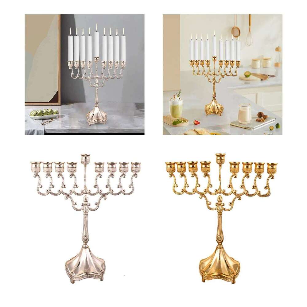 Hanukkah Menorah Stands Tabletop 9 Branches Candle Holder for Christmas H260310