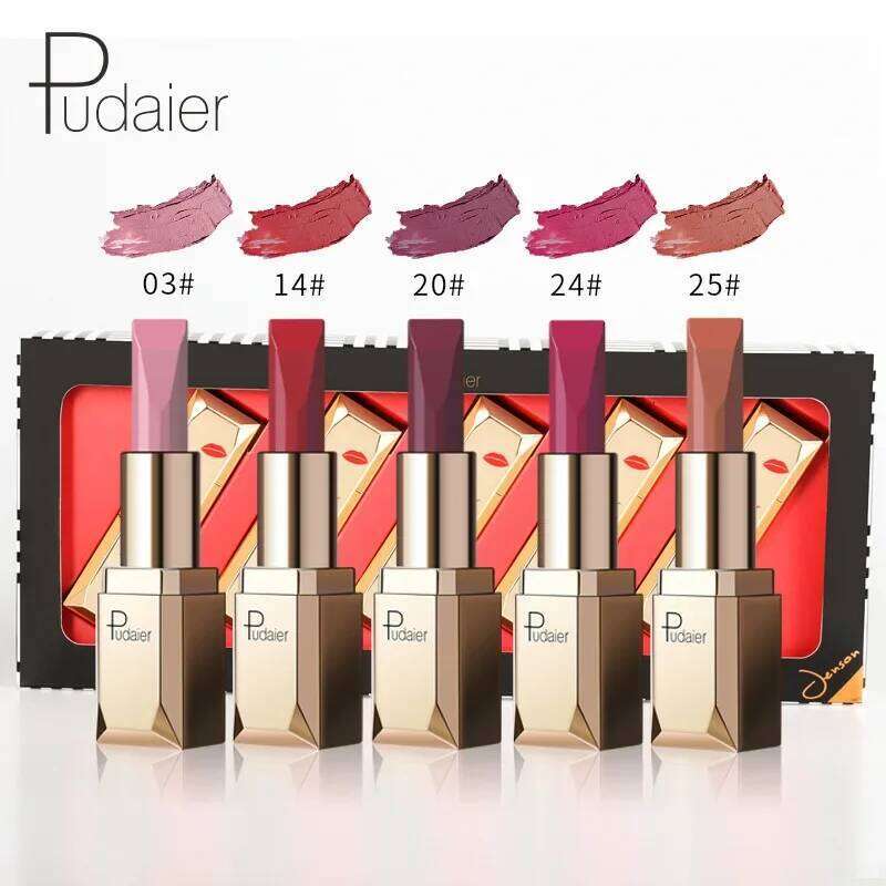Pudaier 5 Color Matte Mirror Moisturizing stick Lipgloss Sets Makeup Non-Sticky Cup Velvet Nude Liquid Lip Tint Lipstick Z260310