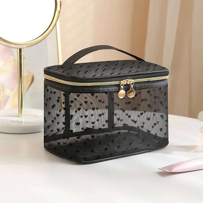Double-layers Black Mesh Cosmetic Bag Travel Portable Large-Capacity Makeup Case Organizer Storage Pouch Zipper Toiletry Bags XJ260310
