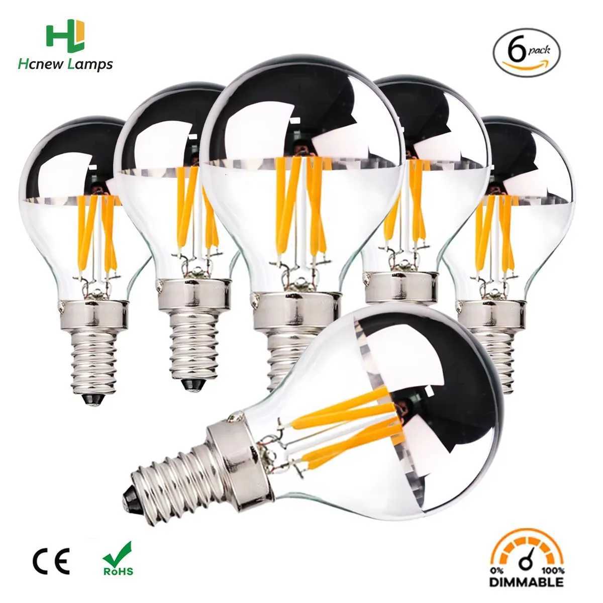 6pcs Retro Edison Bulbs Mirror Bulb G45 E12 E14 E26 E27 Top Silver bowl Dripped Filaments Led Bulb Decorative Lighting For Home H260310