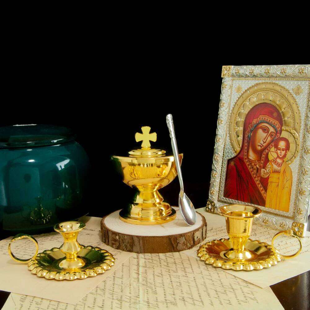 HTISOK Holy Water Bottle Gold Plated Communion Cup Religious Ceremonial Supplies Alloy Durable Church Rituals Use H260310
