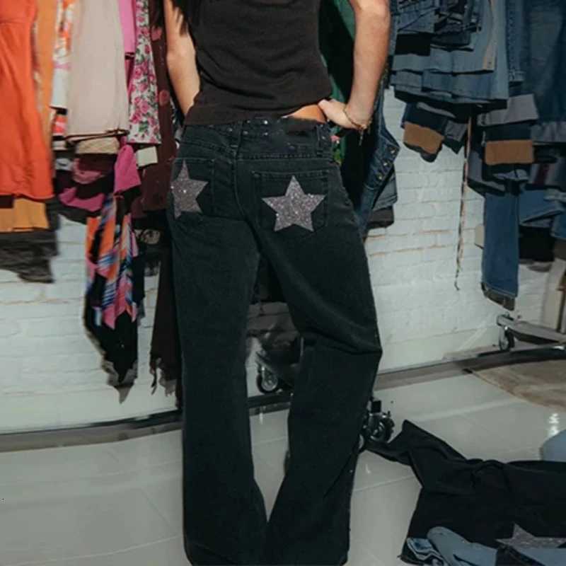 Vintage High Waist Women Jeans Five-Pointed Star Pocket Baggy Harajuku Y2K Straight Denim PantsT260310