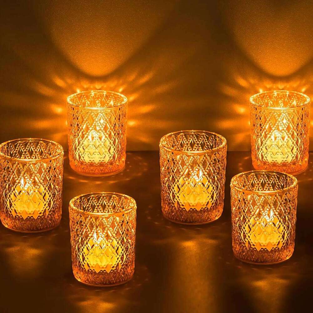 Holder Glass Golden Cup Candlestick Led Tealight Candles For Wedding Table Home Decoration Candle Gift Box Candlesticks H260310