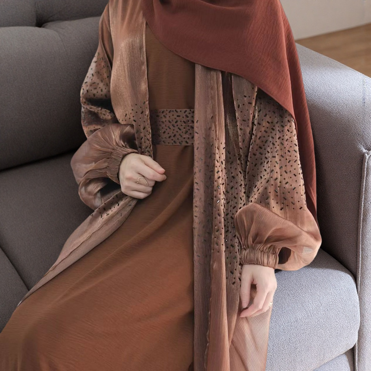 Ethnic Clothing Open Abaya For Muslim Clothes Women Coat Thick Glitter Dubai Turkey Long Net-silk robe Dress Islamic Outfit